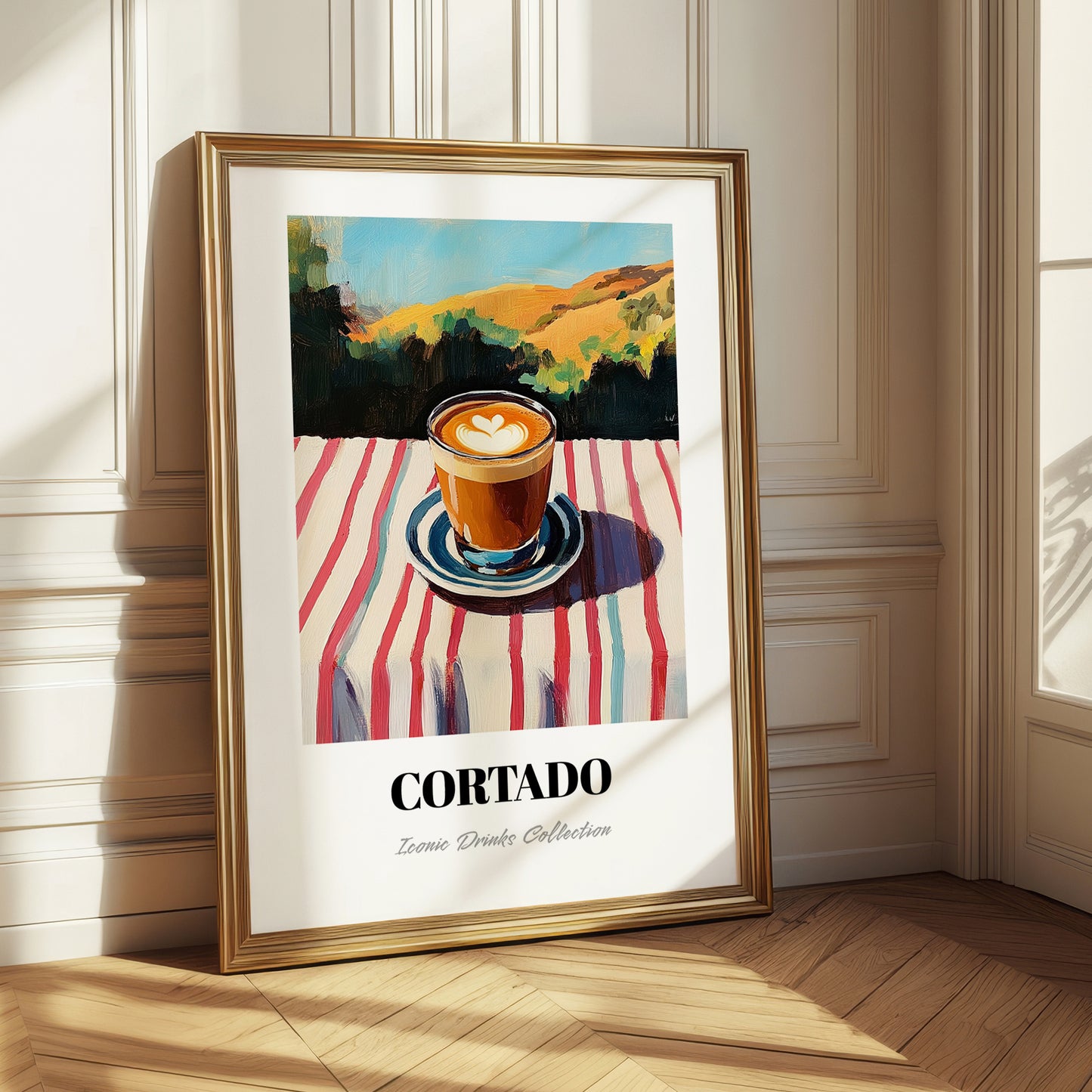 Cortado – Spanish Hilltop Table Scene, Spanish Coffee Wall Decor