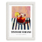 Tinto De Verano – on Striped Tablecloth, Spanish Cocktail Poster, placed in minimal white frame