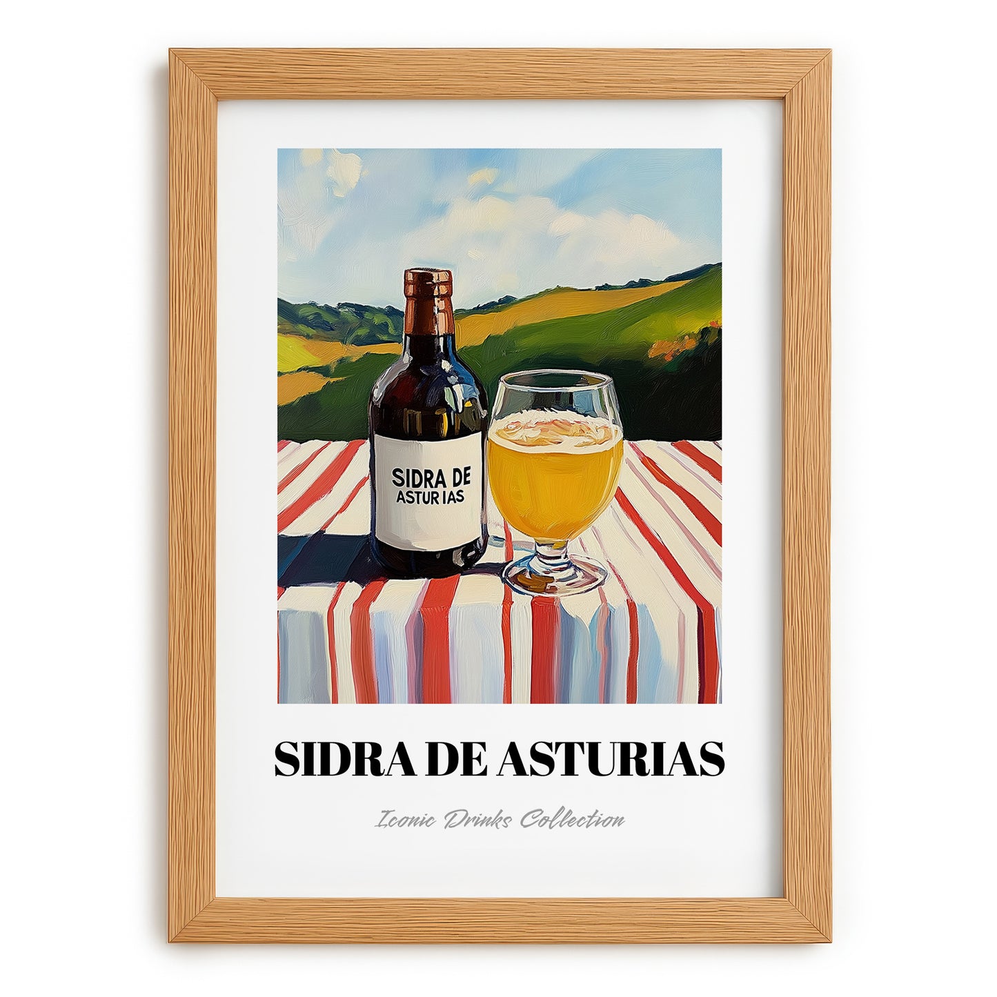 Sidra De Asturias – Spanish Hillside Café View, Spanish Beverage, set in oak frame