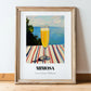 Mimosa – French Coastal Table, French Cocktail Poster, in wooden frame leaning on the floor