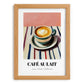 Café Au Lait – on Striped Tablecloth, French Coffee Print, set in oak frame