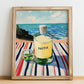 Pastis – French Coastal Café Moment, French Spirit Illustration, no-text version framed in wood