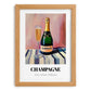 Champagne – on Striped Tablecloth, French Sparkling Wine Poster, set in oak frame