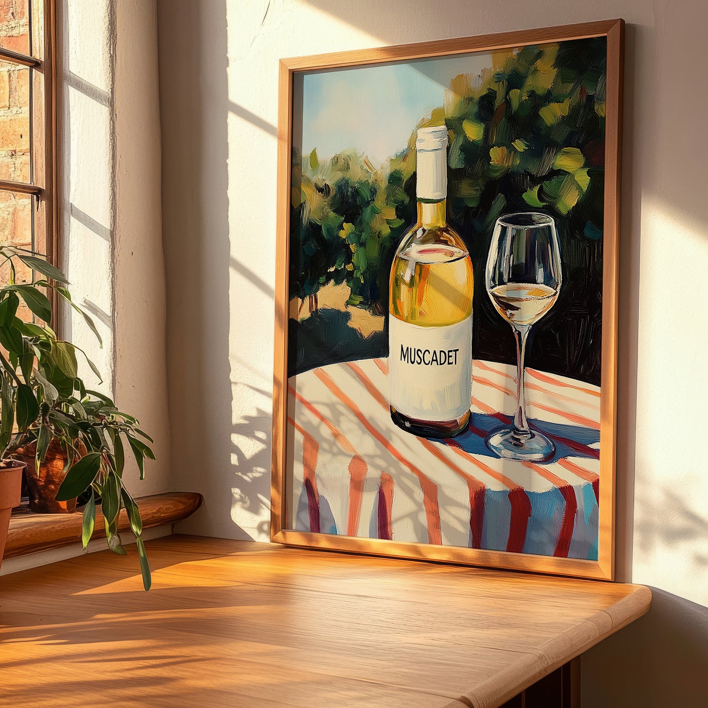 Muscadet – French Hilltop Table Scene, French Wine Print, clean layout with no caption