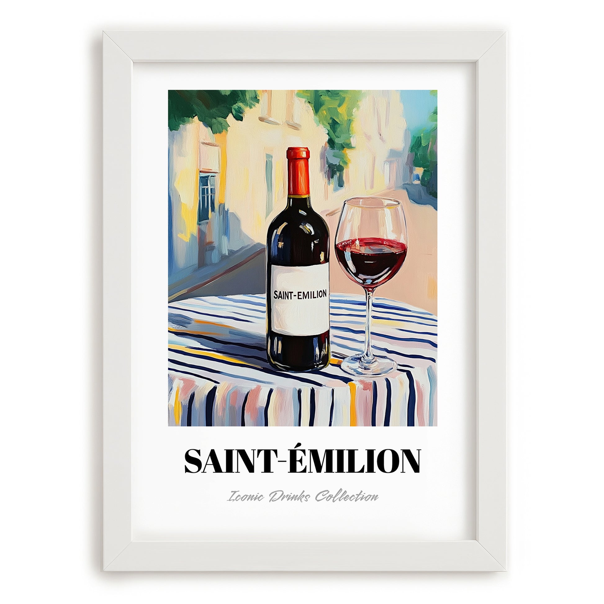 Saint-émilion – French Urban Café Scene, French Wine Wall Decor, placed in minimal white frame