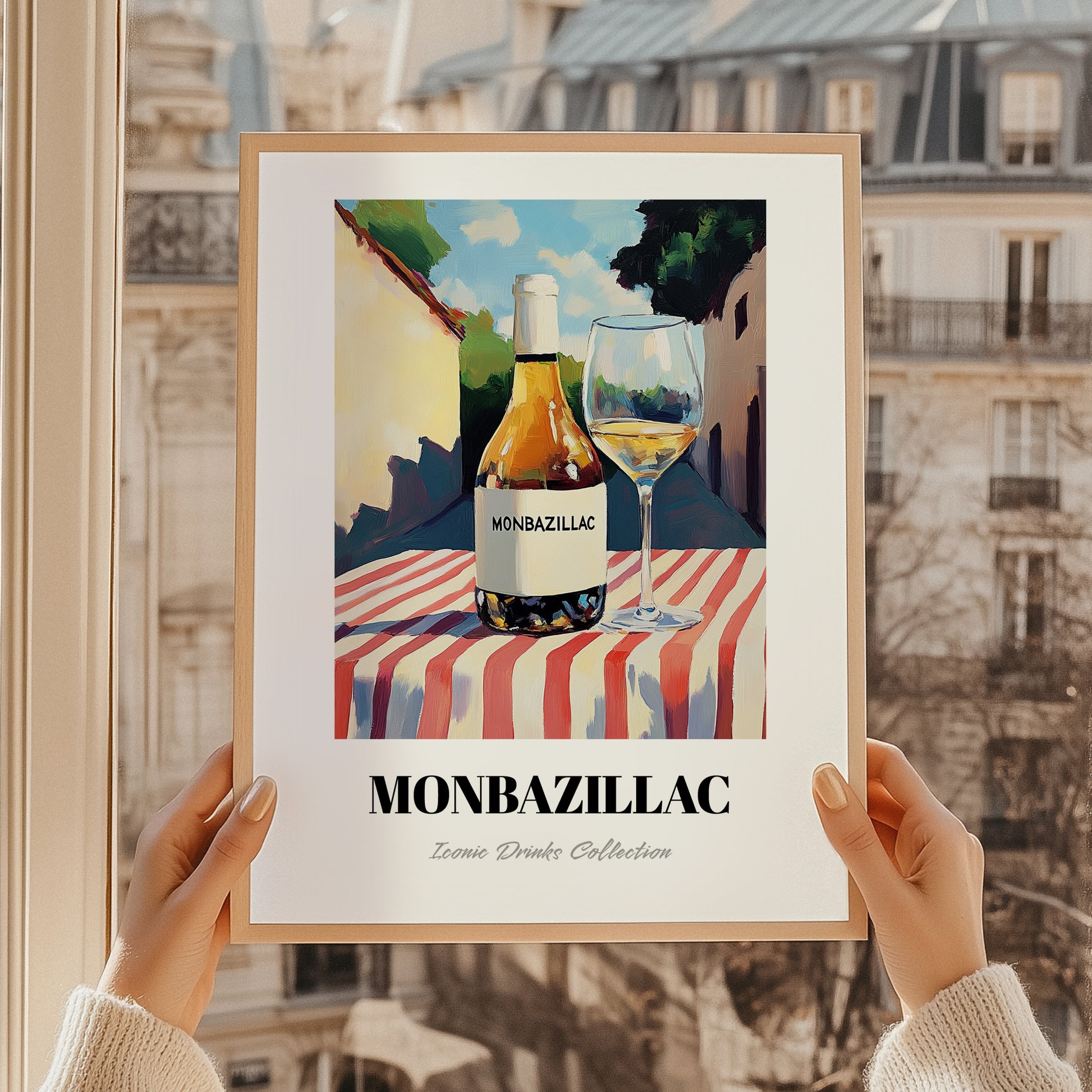 Monbazillac – French Urban Café Scene, French Wine Wall Art, styled in a charming Paris street view