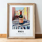 Baga – Portuguese Café on the Corner, Portuguese Wine Painting, in wooden frame leaning on the floor