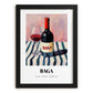 Baga – on Striped Tablecloth, Portuguese Wine Illustration, in sleek black frame