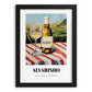 Alvarinho – Portuguese Hillside Café View, Portuguese Wine Wall Illustration, in sleek black frame