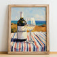 Alvarinho – Portuguese Seaside Scene, Portuguese Wine Illustration, no-text version framed in wood