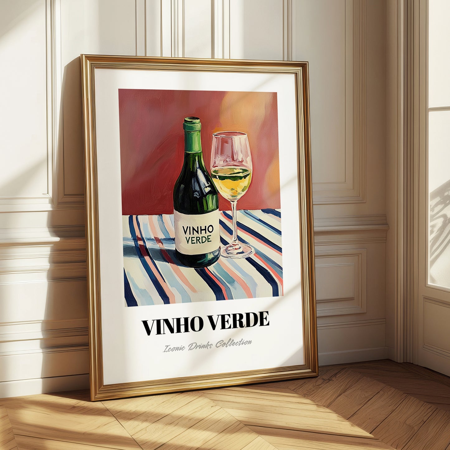 Vinho Verde – on Striped Tablecloth, Portuguese Wine Poster