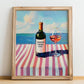 Vinho Verde Rosé – Portuguese Coastal Café Moment, Portuguese Wine Illustration, no-text version framed in wood