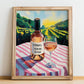 Vinho Verde Rosé – Portuguese Hilltop Café Scene, Portuguese Wine Illustration, no-text version framed in wood