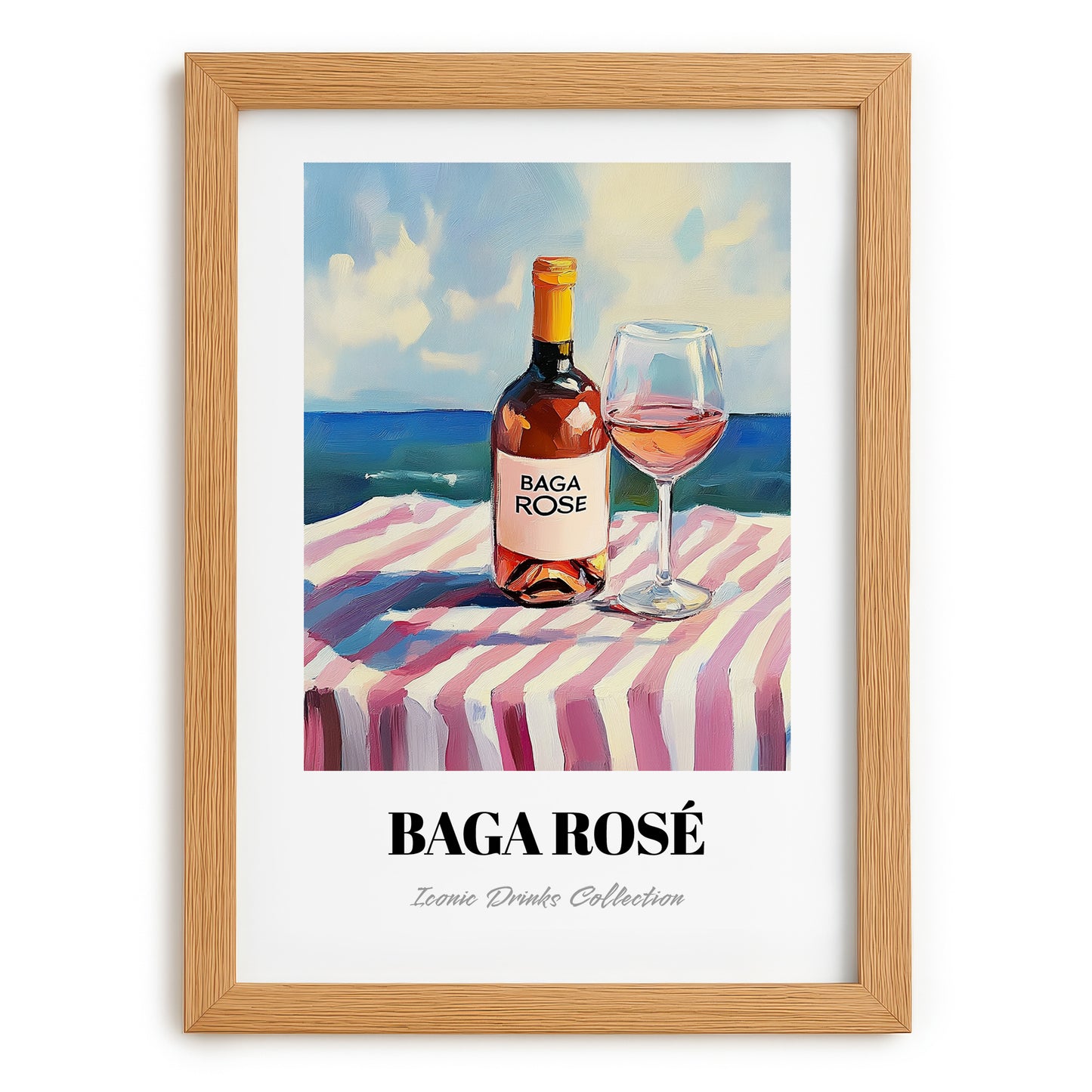 Baga Rosé – Portuguese Seaside Scene, Portuguese Wine Poster, set in oak frame