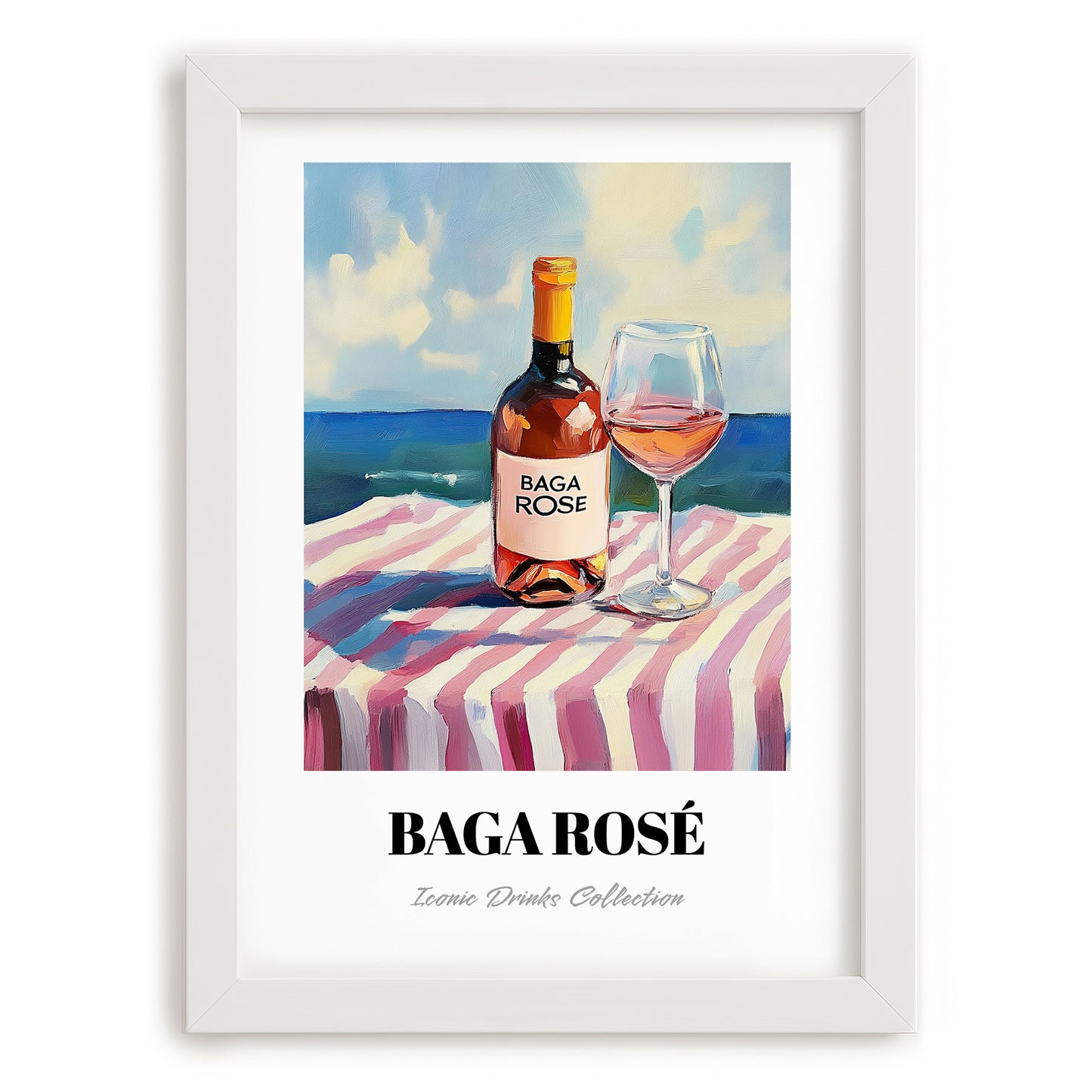 Baga Rosé – Portuguese Seaside Scene, Portuguese Wine Poster, placed in minimal white frame