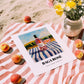 Baga Rosé – Portuguese Hilltop Café Scene, Portuguese Wine Wall Illustration, unframed on coastal sand