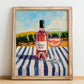 Baga Rosé – Portuguese Hilltop Café Scene, Portuguese Wine Wall Illustration, no-text version framed in wood