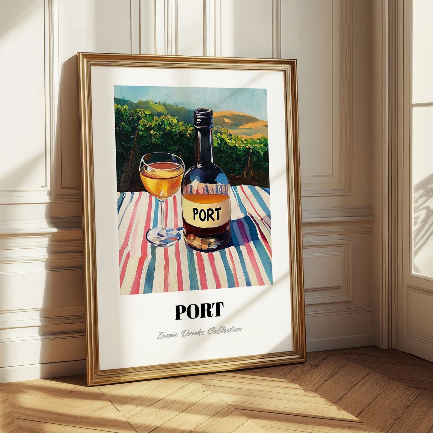Port – Portuguese Hilltop Café Scene, Portuguese Dessert Wine Painting