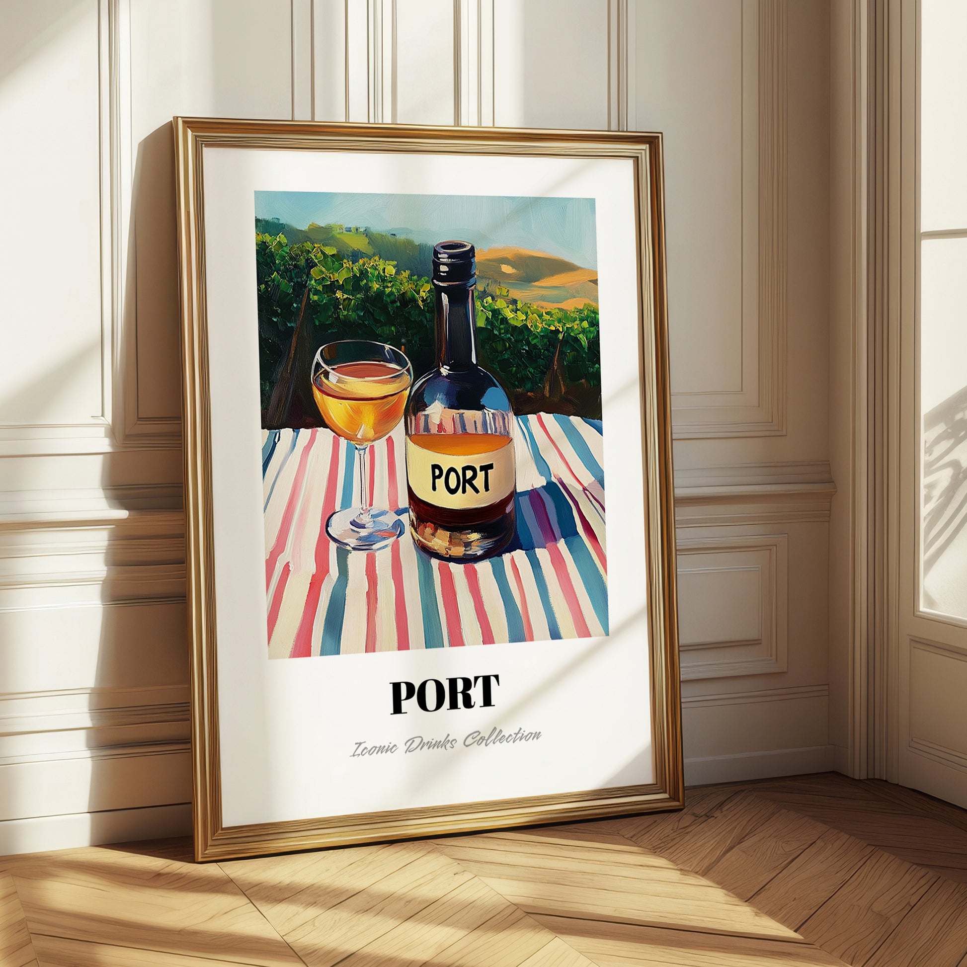 Port – Portuguese Hilltop Café Scene, Portuguese Dessert Wine Painting
