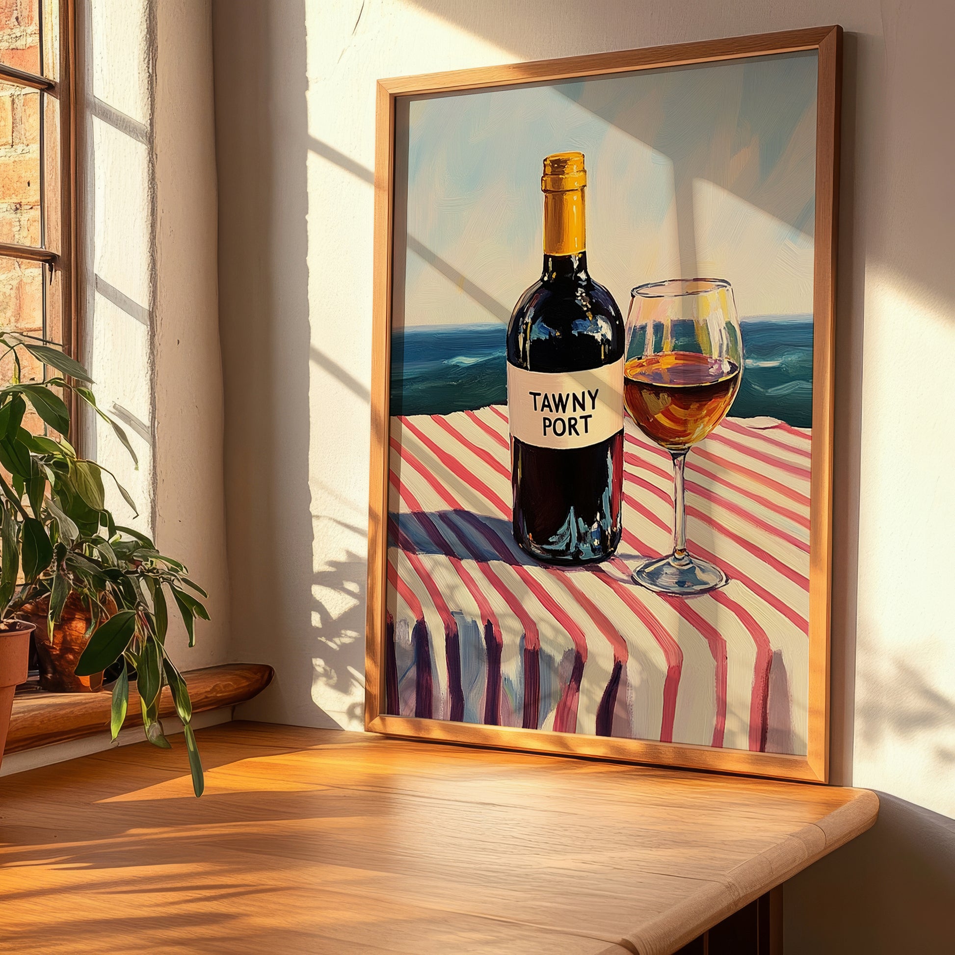 Tawny Port – Portuguese Coastal Café Moment, Portuguese Dessert Wine Wall Art, clean layout with no caption