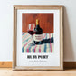 Ruby Port – on Striped Tablecloth, Portuguese Dessert Wine Wall Art, in wooden frame leaning on the floor