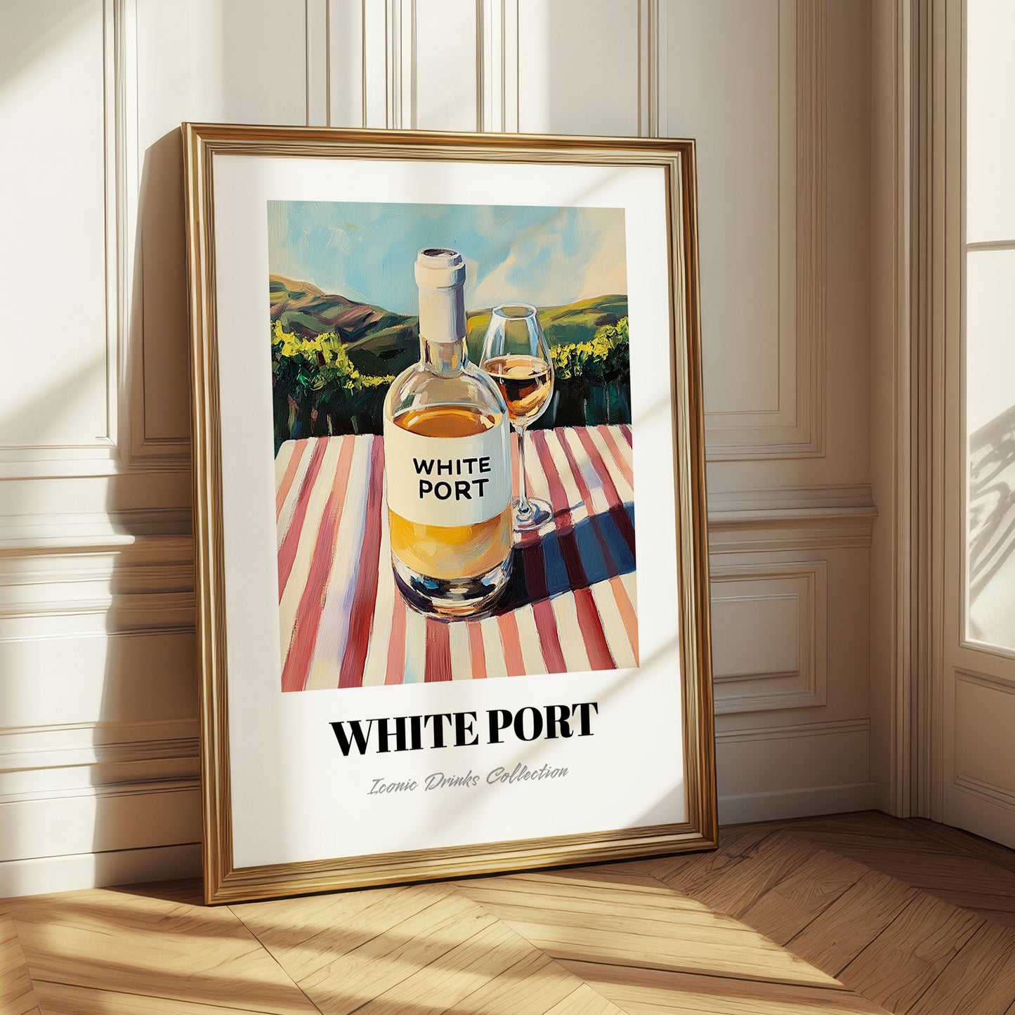 White Port – Portuguese Hilltop Café Scene, Portuguese Dessert Wine Illustration