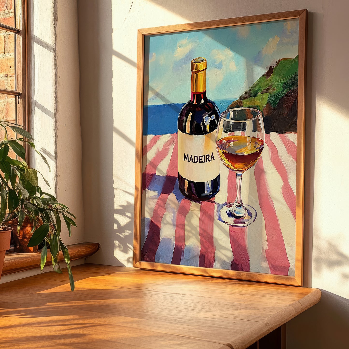 Madeira – Portuguese Coastal Table, Portuguese Dessert Wine Painting, clean layout with no caption