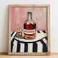 Aguardente – on Striped Tablecloth, Portuguese Spirit Wall Decor, no-text version framed in wood