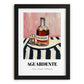Aguardente – on Striped Tablecloth, Portuguese Spirit Wall Decor, in sleek black frame