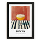 Poncha – on Striped Tablecloth, Portuguese Cocktail Poster, in sleek black frame