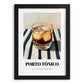 Porto Tónico – on Striped Tablecloth, Portuguese Cocktail Wall Art, in sleek black frame