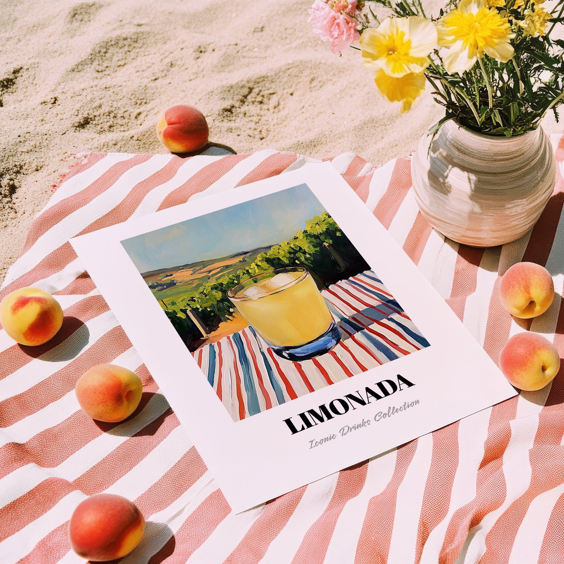 Limonada – Portuguese Hillside Café View, Portuguese Lemonade Painting, unframed on coastal sand