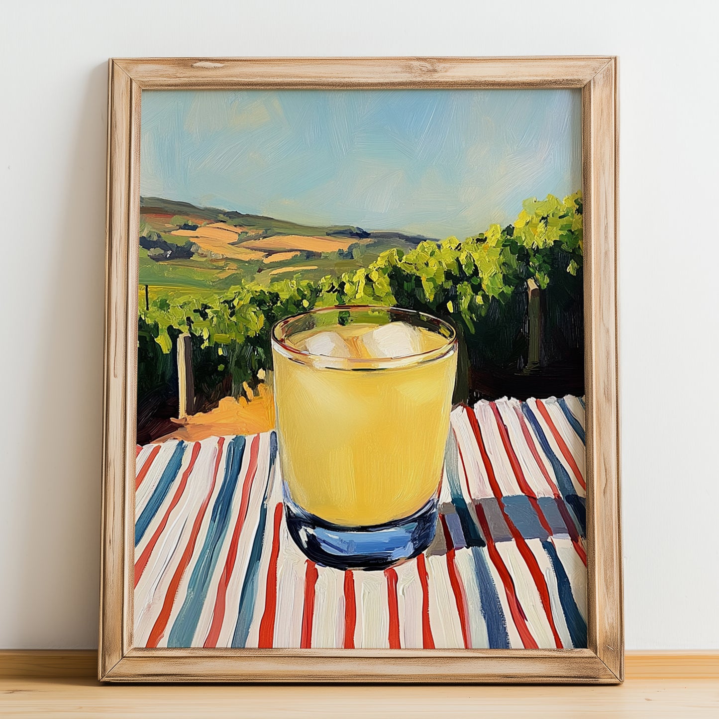 Limonada – Portuguese Hillside Café View, Portuguese Lemonade Painting, no-text version framed in wood