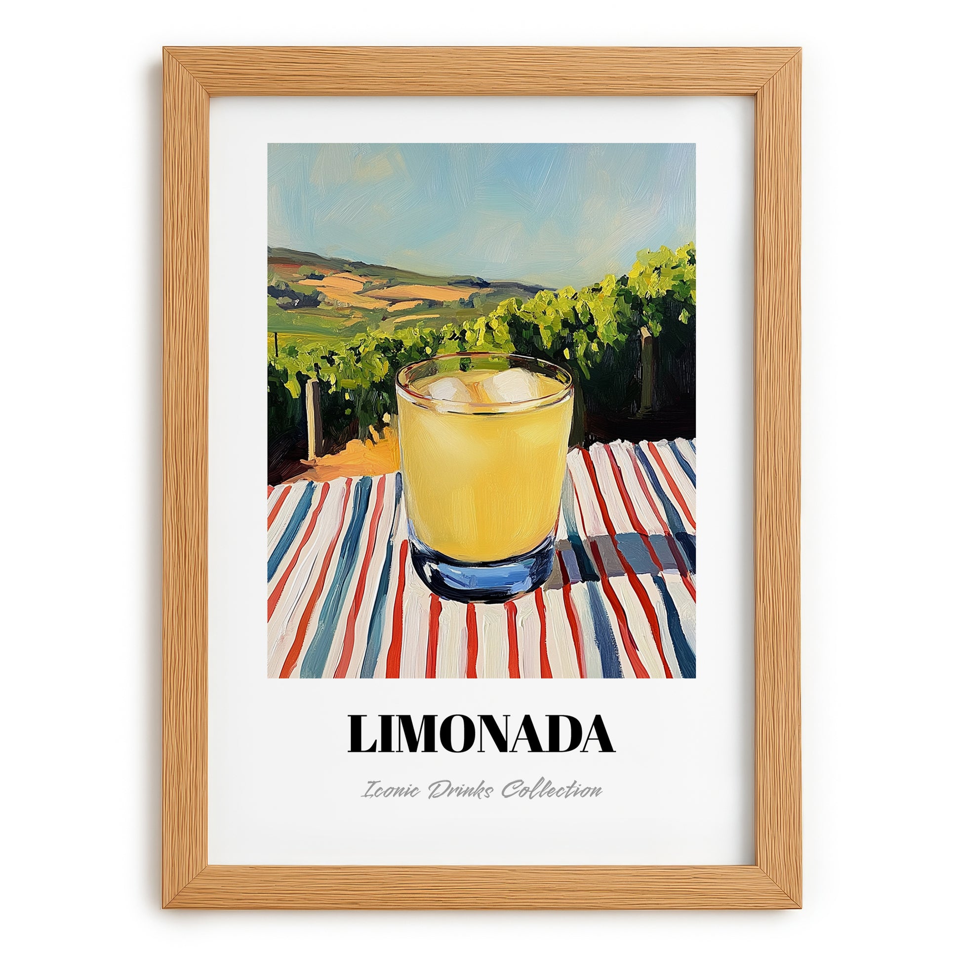 Limonada – Portuguese Hillside Café View, Portuguese Lemonade Painting, set in oak frame