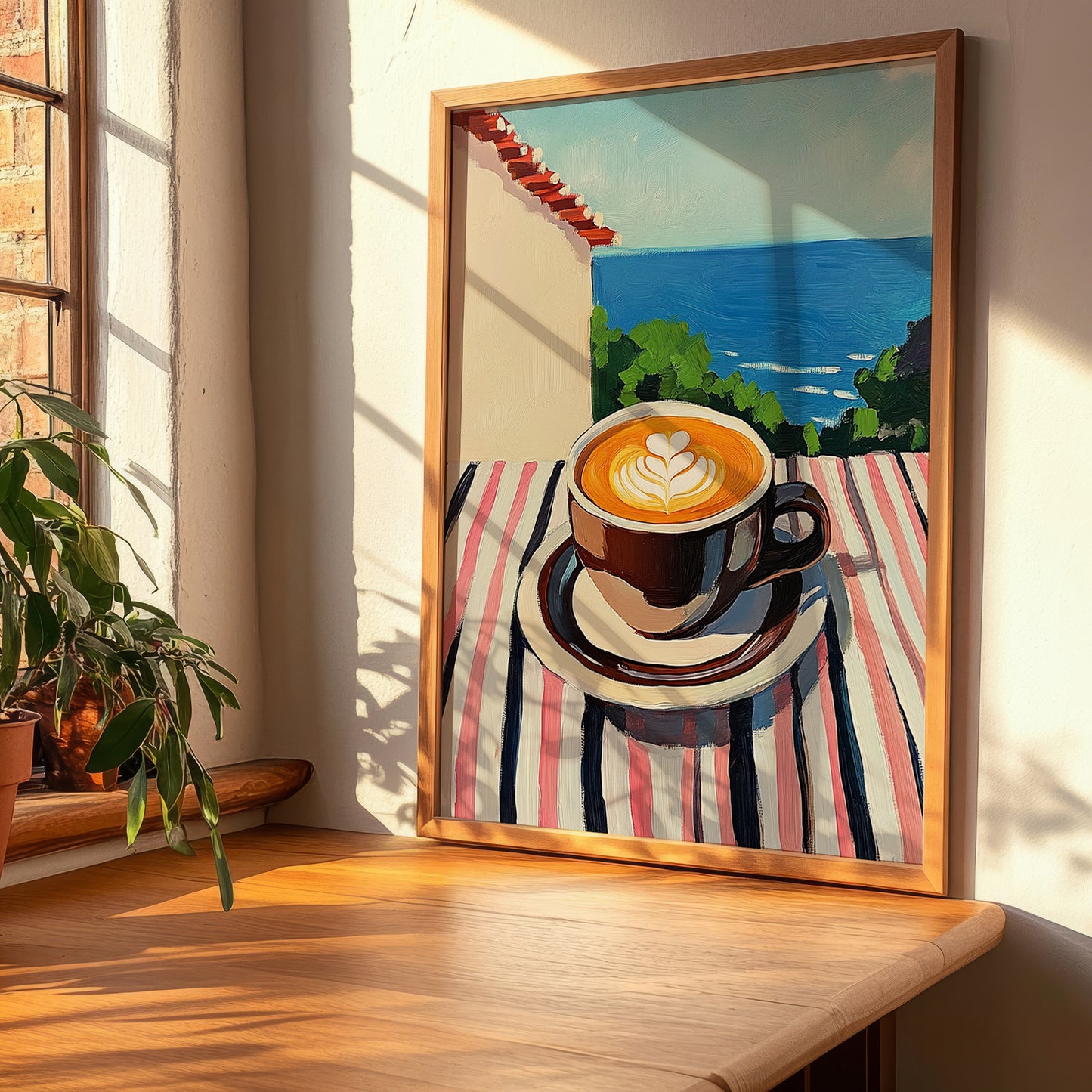 Bica – Portuguese Seaside Scene, Portuguese Coffee Wall Decor, clean layout with no caption