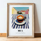 Bica – Portuguese Urban Café Scene, Portuguese Coffee Poster, in wooden frame leaning on the floor