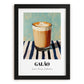Galão – on Striped Tablecloth, Portuguese Coffee Wall Decor, in sleek black frame