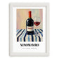 Xinomavro – on Striped Tablecloth, Greek Wine Wall Painting, placed in minimal white frame