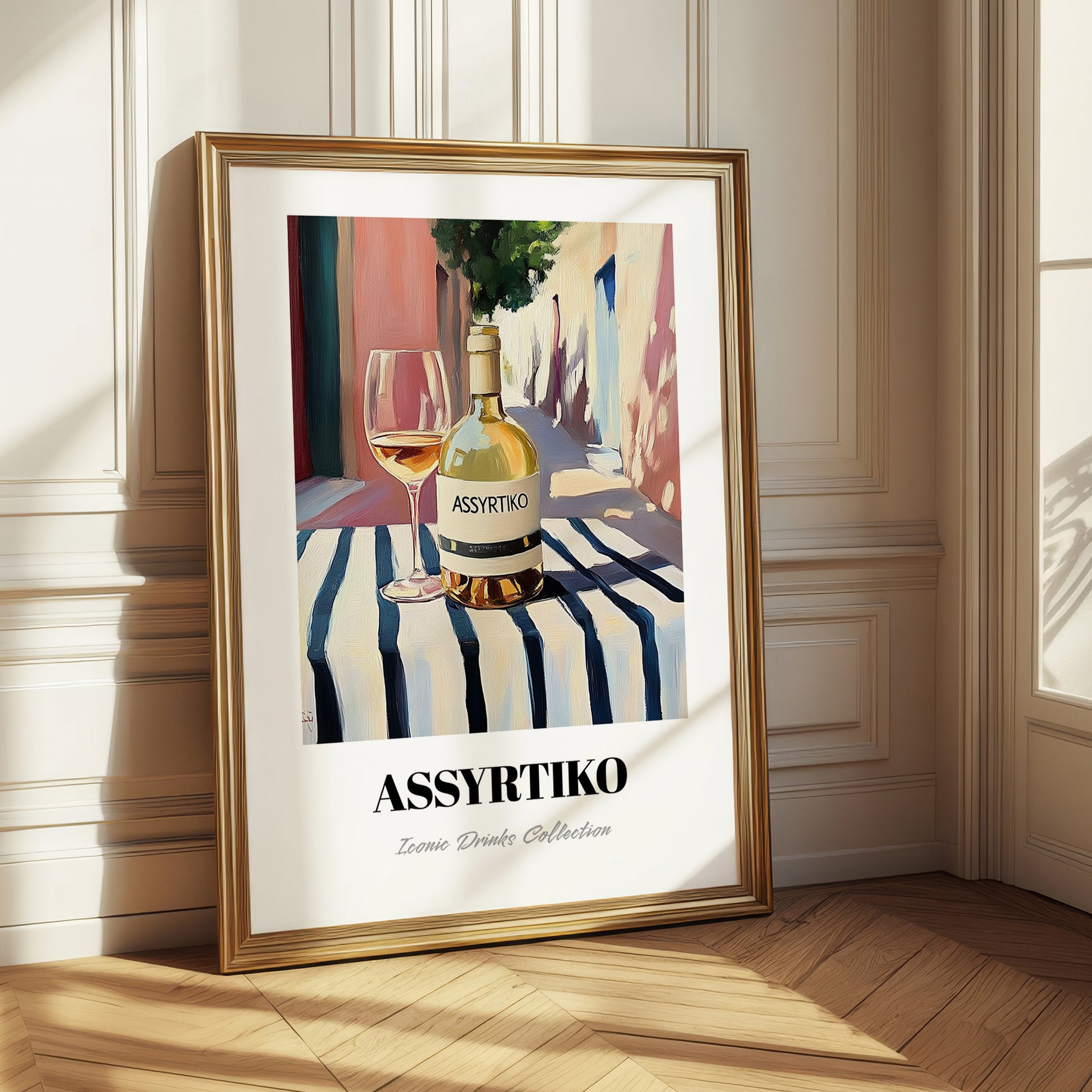 Assyrtiko – Greek Outdoor Café Scene, Greek Wine Still Life