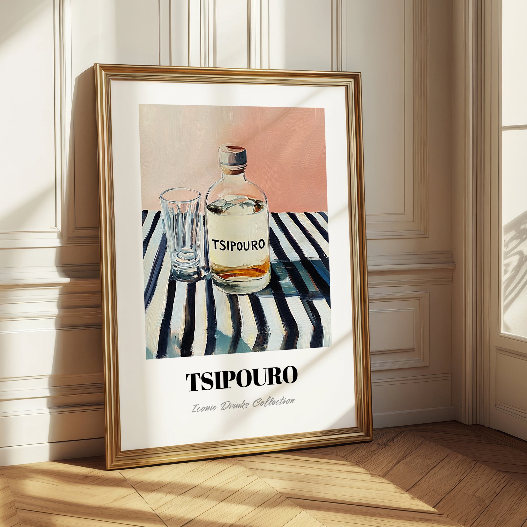 Tsipouro – on Striped Tablecloth, Greek Spirit Print