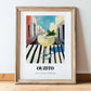 Ouzito – Greek Urban Café Scene, Greek Cocktail Illustration, in wooden frame leaning on the floor