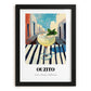 Ouzito – Greek Urban Café Scene, Greek Cocktail Illustration, in sleek black frame