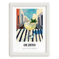 Ouzito – Greek Urban Café Scene, Greek Cocktail Illustration, placed in minimal white frame