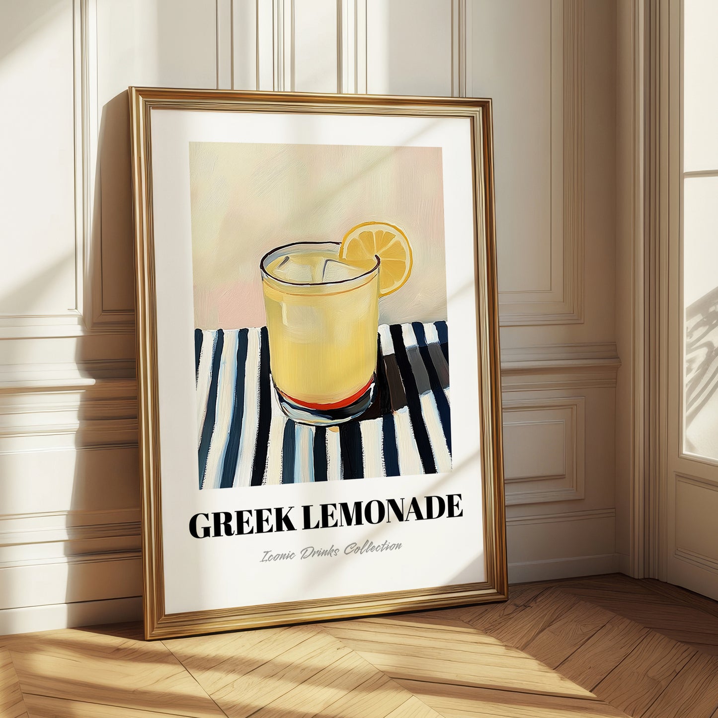 Greek Lemonade – on Striped Tablecloth, Greek Lemonade Still Life
