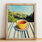 Tsai Tou Vounou Beverage – Greek Hilltop Café Scene, Greek Coffee Poster, no-text version framed in wood