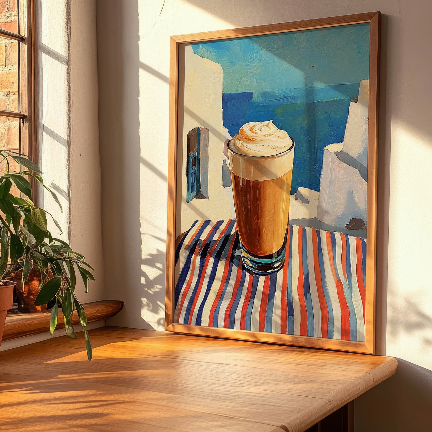 Frappé – Greek Coastal Table, Greek Coffee Illustration, clean layout with no caption