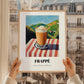 Frappé – Greek Hillside Café View, Greek Coffee Painting, styled in a charming Paris street view