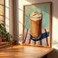 Frappé – on Striped Tablecloth, Greek Coffee Poster, clean layout with no caption