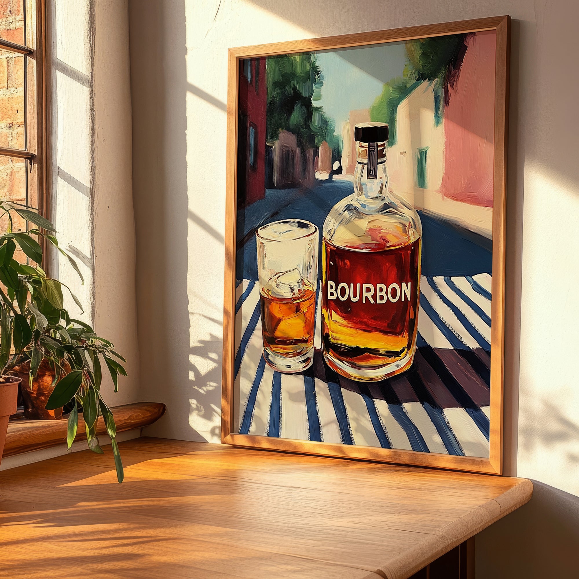 Bourbon – American Outdoor Café Scene, American Whiskey Wall Decor, clean layout with no caption