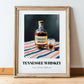 Tennessee Whiskey – on Striped Tablecloth, American Whiskey Painting, in wooden frame leaning on the floor